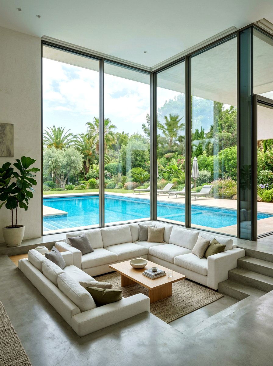 Glass Wall Sunken Room - 30 conversation pit living room ideas