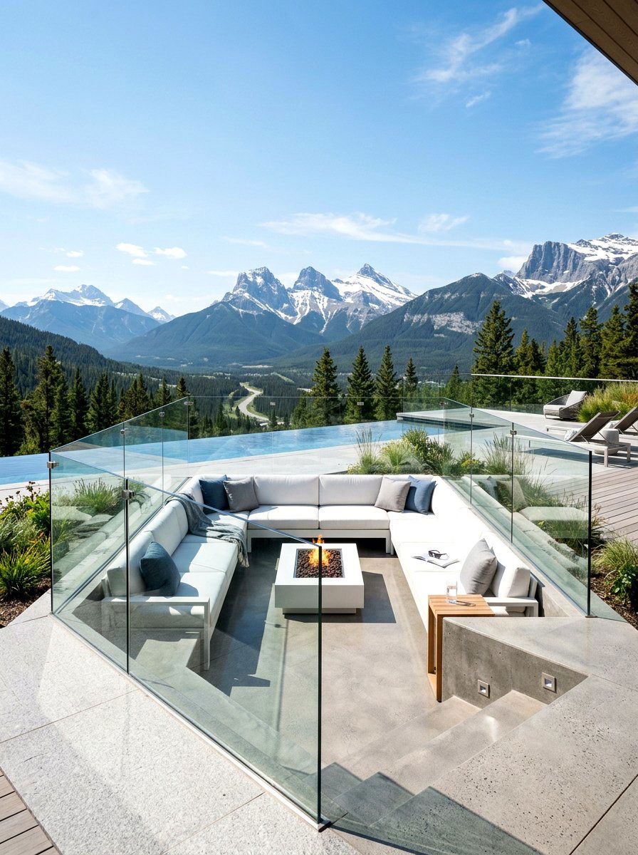 Glass Walled Outdoor Pit - 30 conversation pit patio ideas