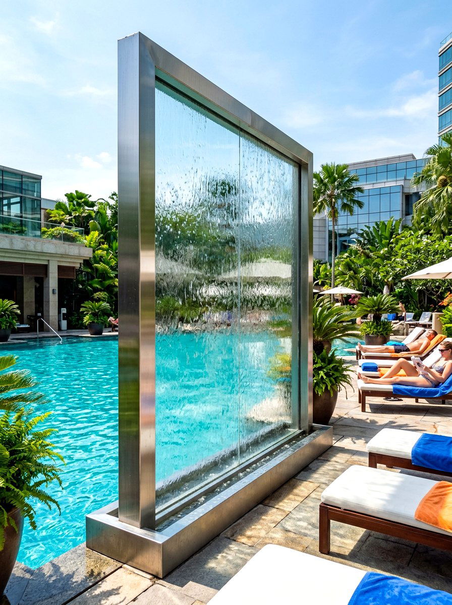 Glass Water Curtain - 30 water feature landscaping ideas