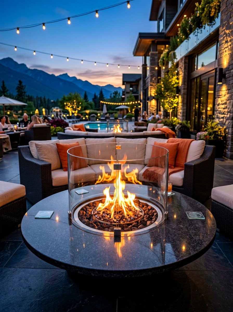 Glass Wind Guard Fire Pit - 30 fire pit patio ideas