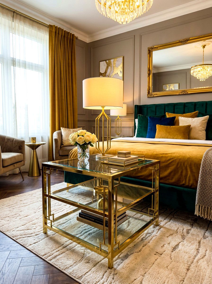Glass and gold table - 30 guest room nightstand ideas
