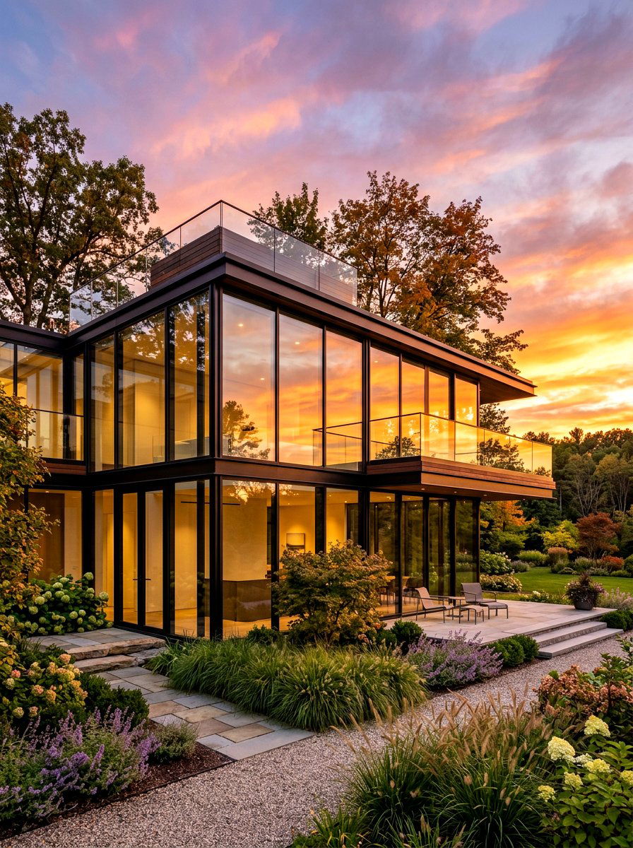 Glass and steel house - 30 mixed material facade ideas
