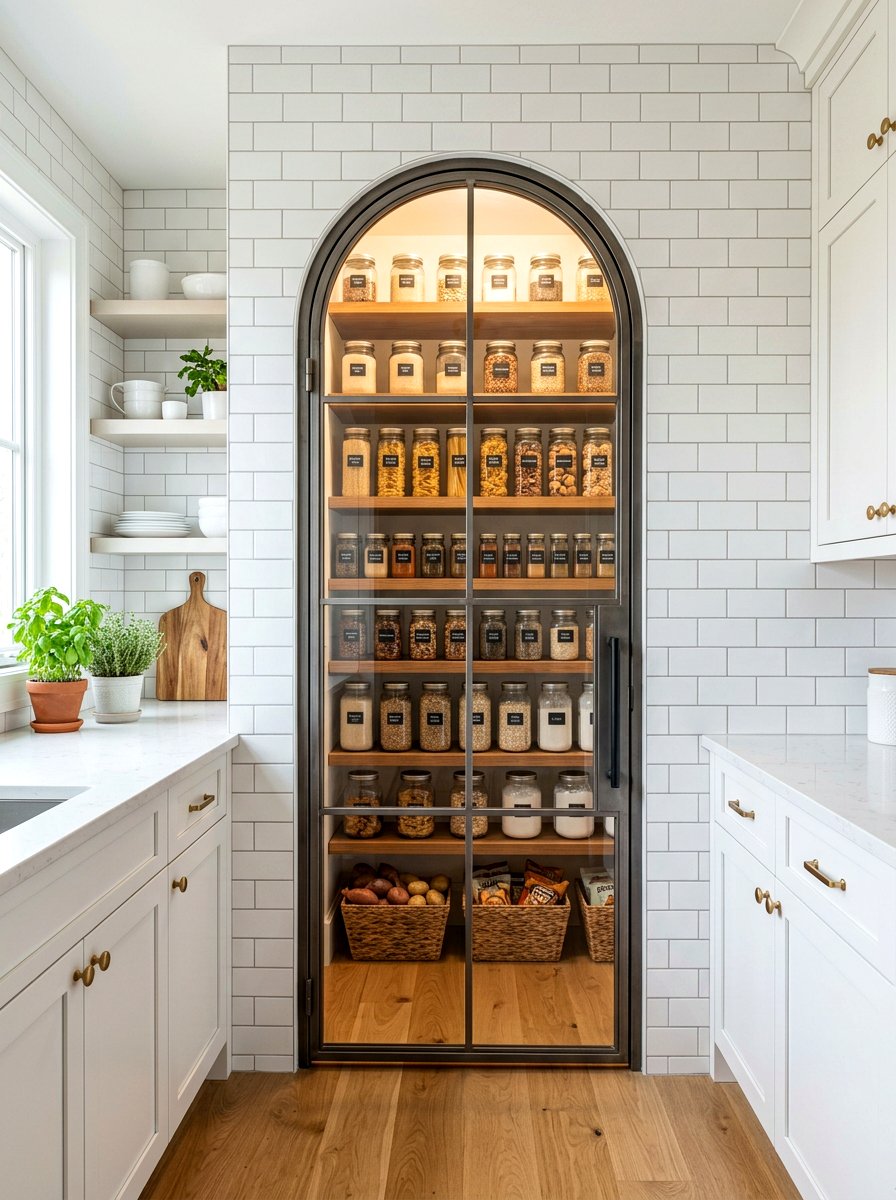 Glass arched pantry door - 30 arched pantry door ideas