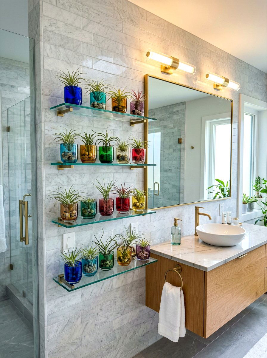 Glass bathroom vanity shelf - 30 bathroom plant shelf ideas