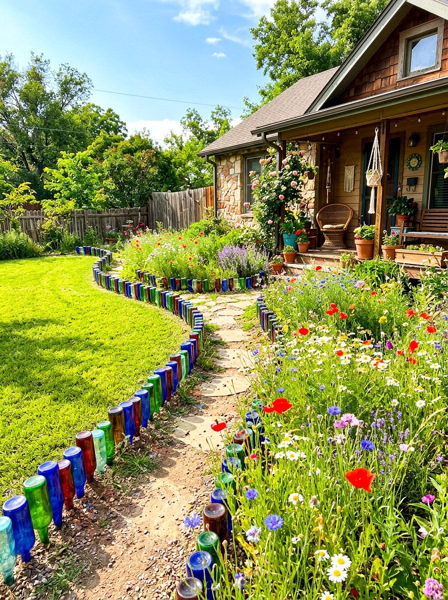 Glass bottle edging - 30 front yard edging ideas
