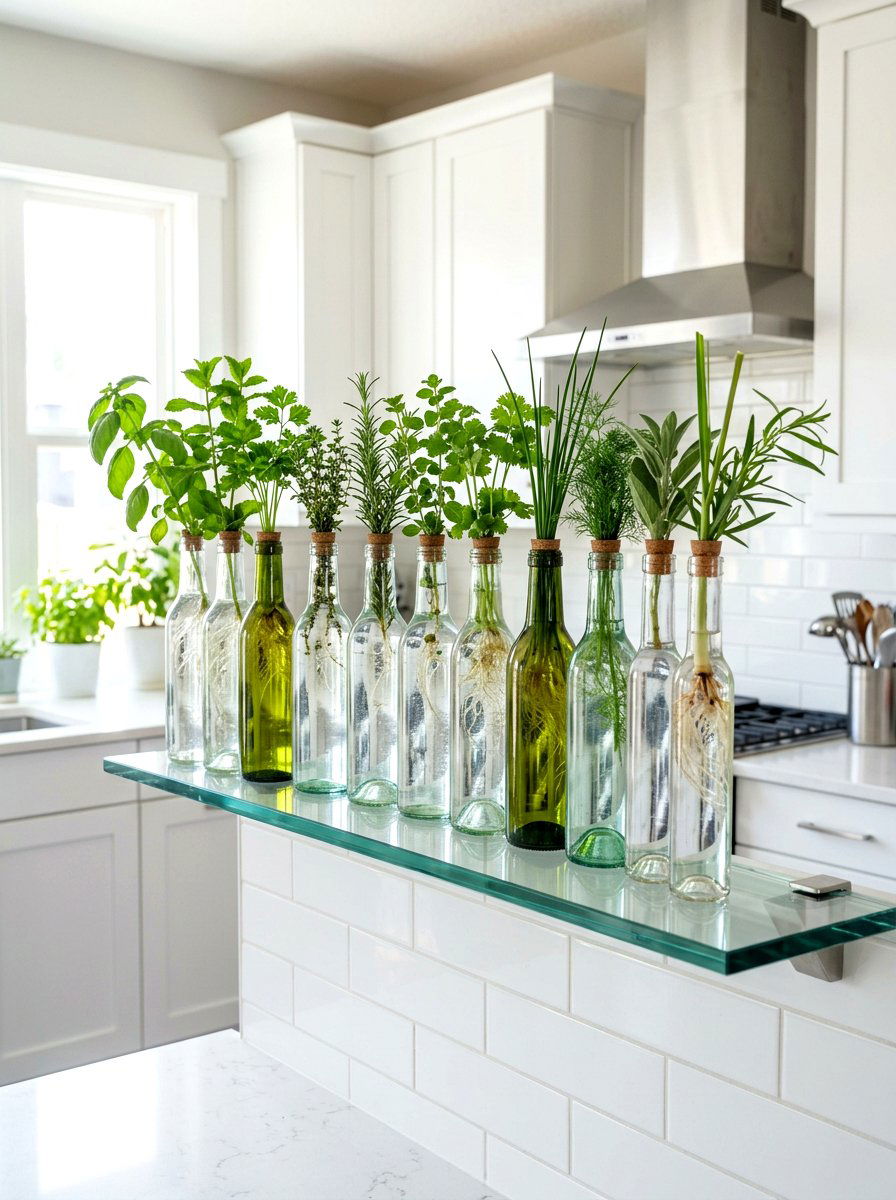 Glass bottle herb planters - 30 herb garden planter ideas