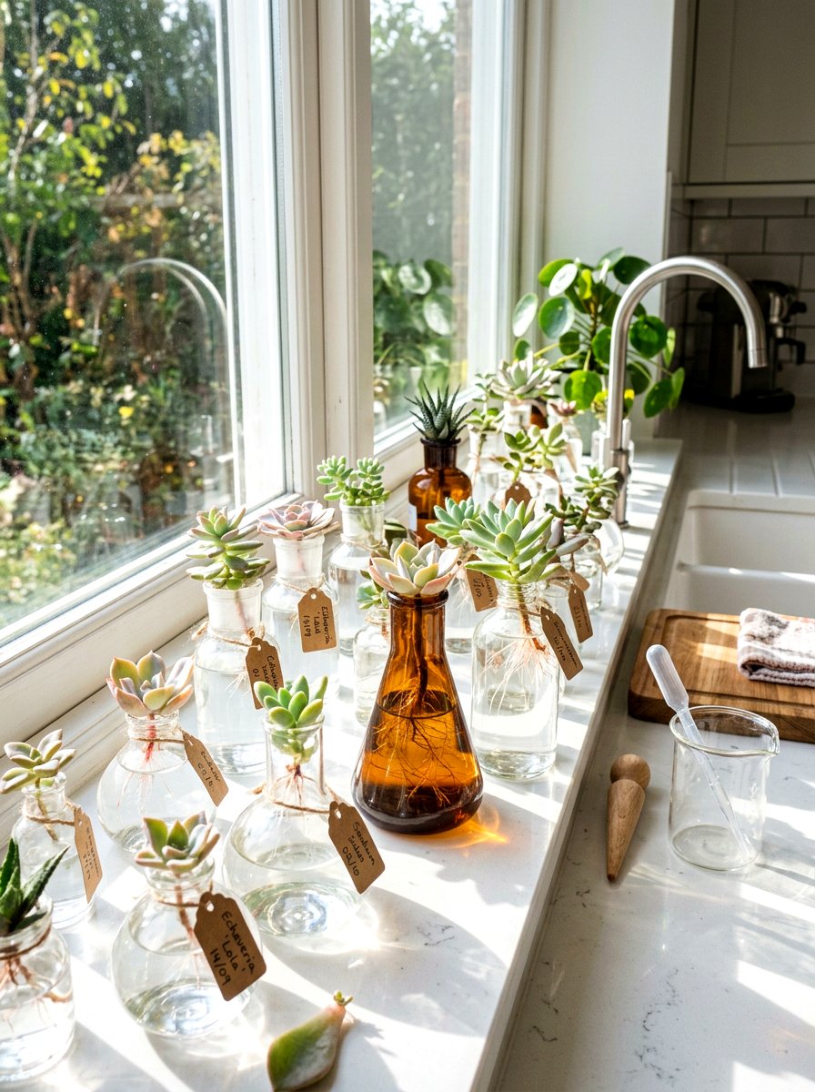 Glass bottle propagation - 30 succulent windowsill ideas