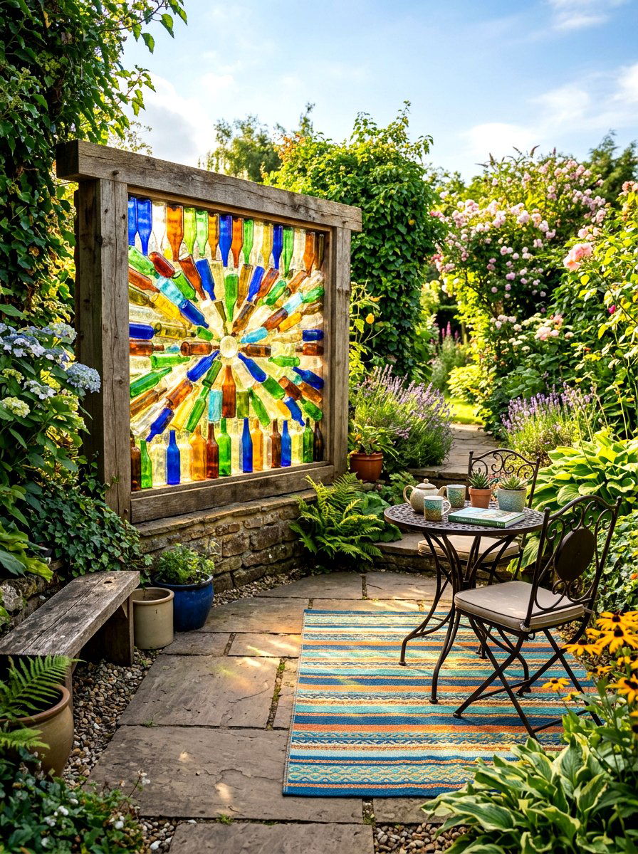 Glass bottle wall art - 30 outdoor wall art ideas