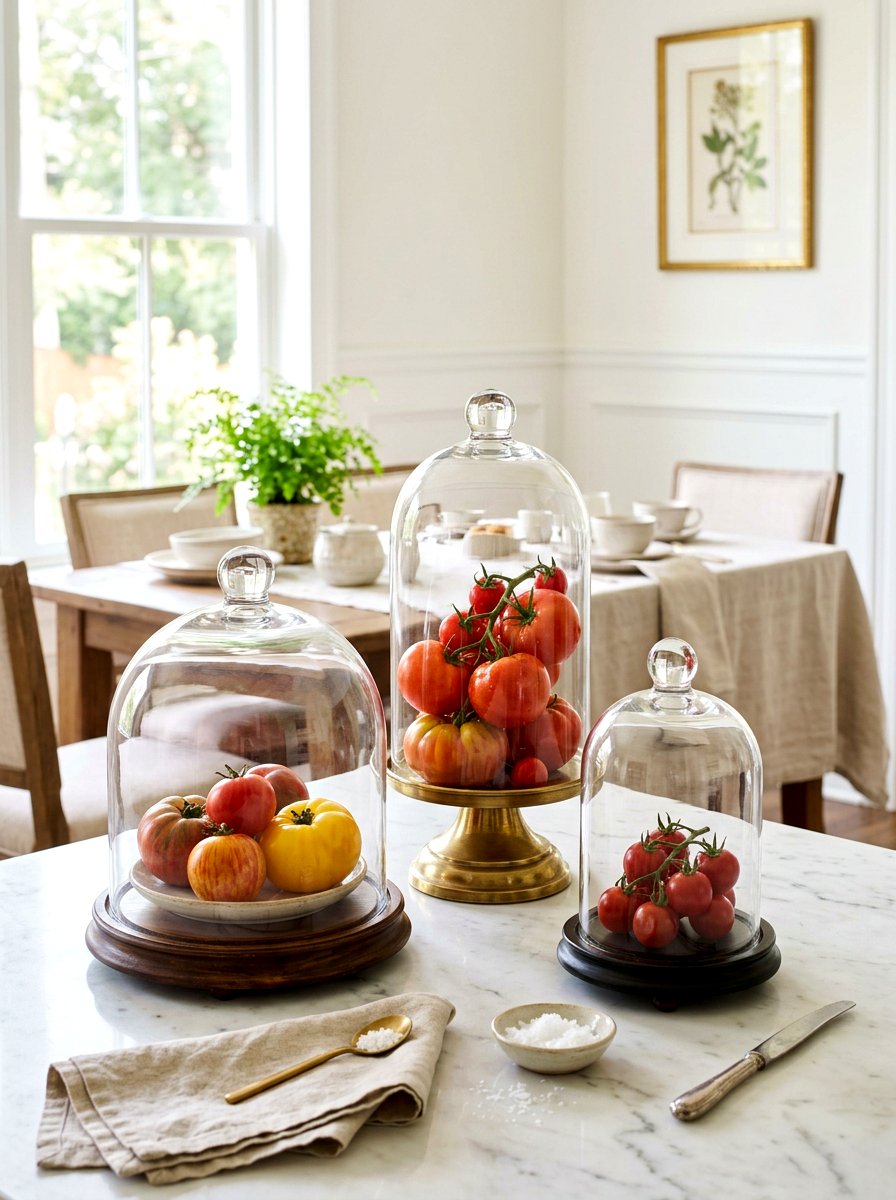 Glass dome tomato display - 30 tomato tablescape ideas