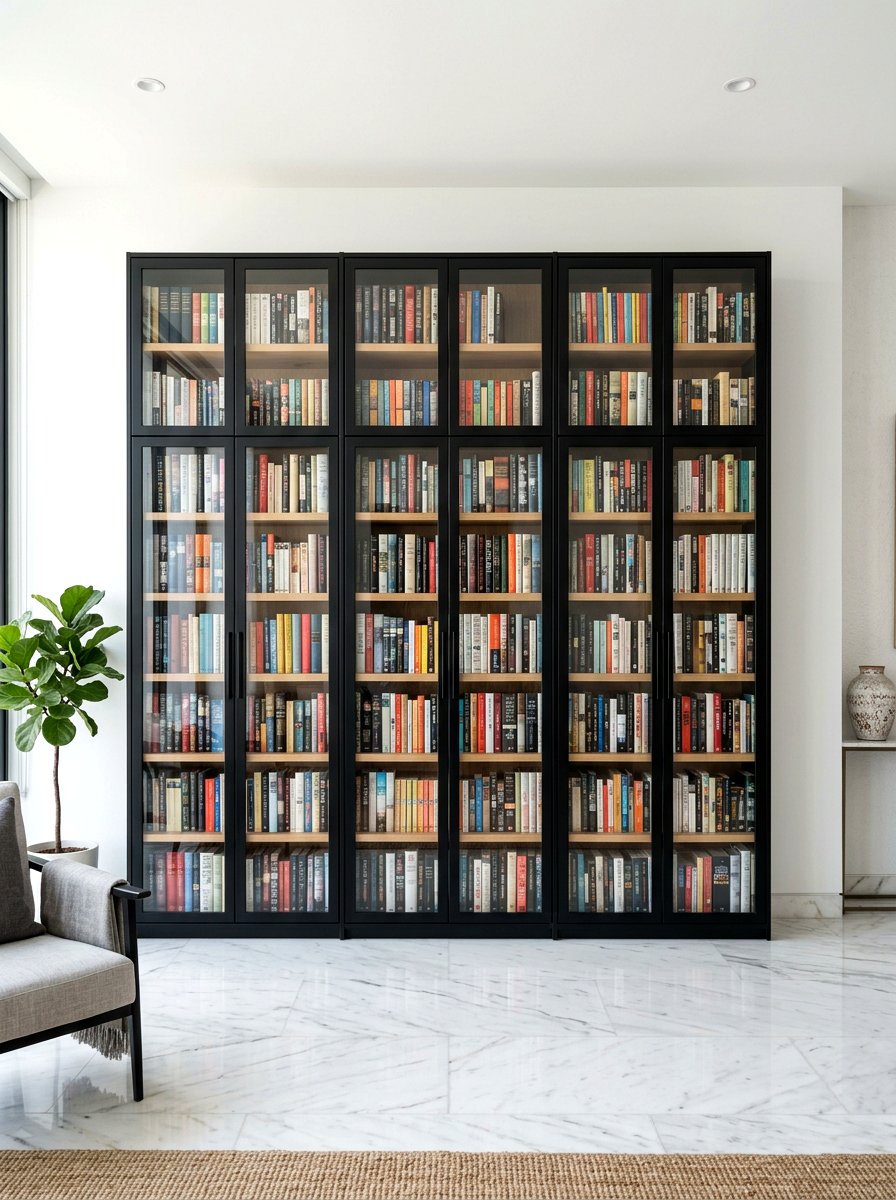 Glass door bookcase - 30 library wall ideas