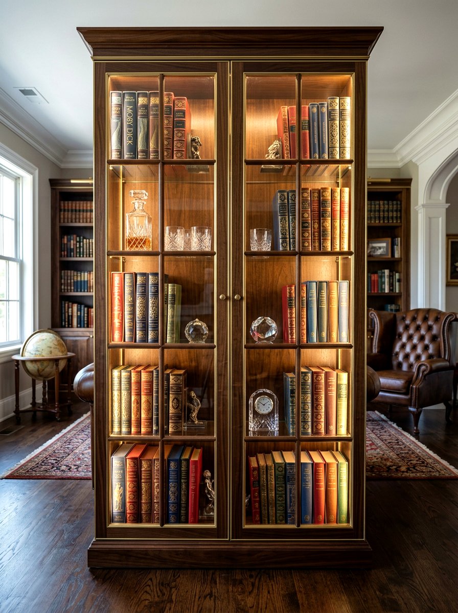 Glass door bookshelf cabinet - 30 bookshelf styling living room ideas