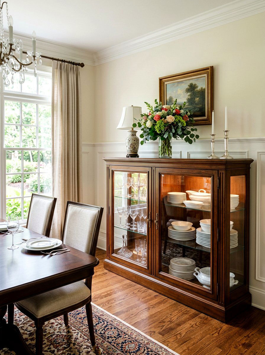 Glass door dining room buffet styling - 30 dining room sideboard styling ideas
