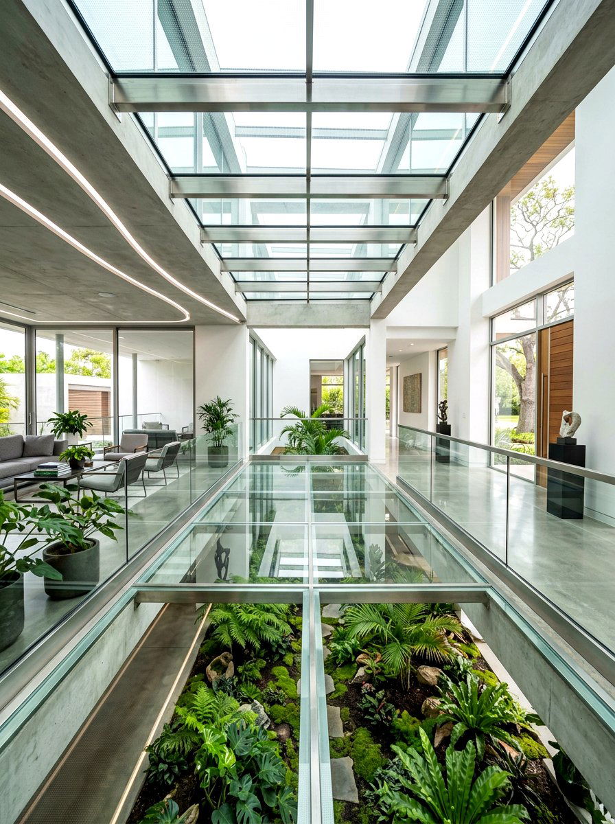 Glass floor courtyard - 30 indoor courtyard garden ideas