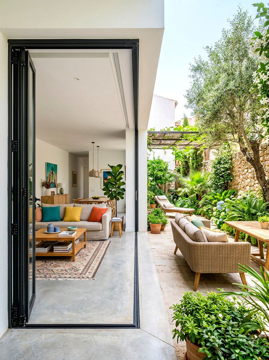 Glass folding doors - 30 courtyard garden ideas