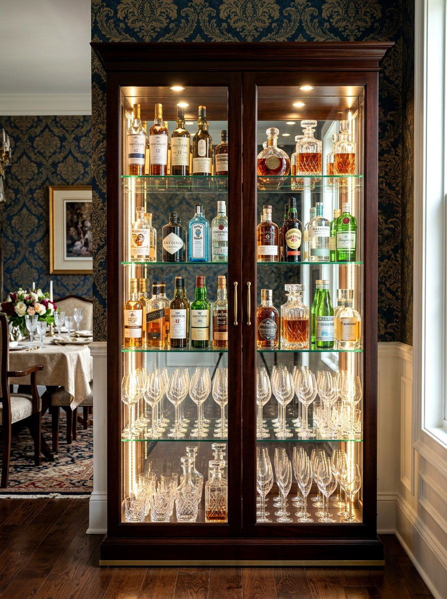 Glass front beverage cabinet - 30 beverage pantry ideas
