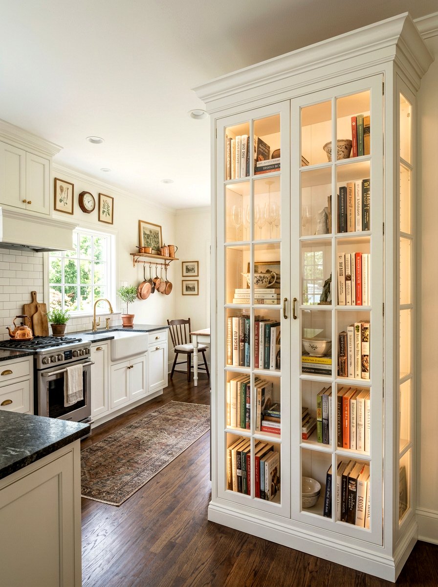 Glass front cabinet - 30 book shelf kitchen ideas