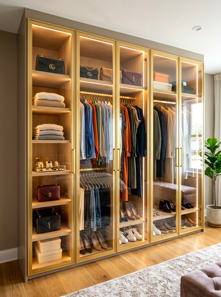 Glass front closet cabinet - 30 glam closet ideas