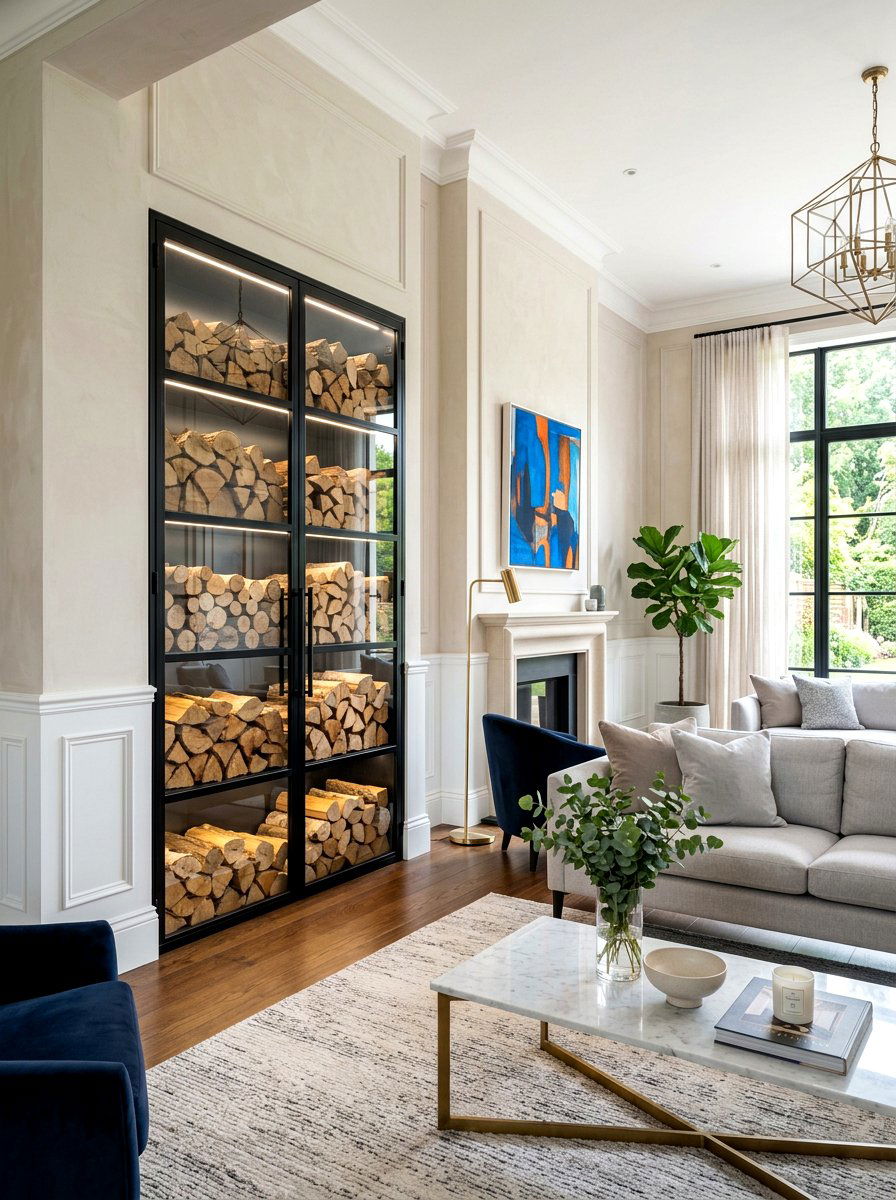 Glass front firewood cabinet - 30 log holder ideas
