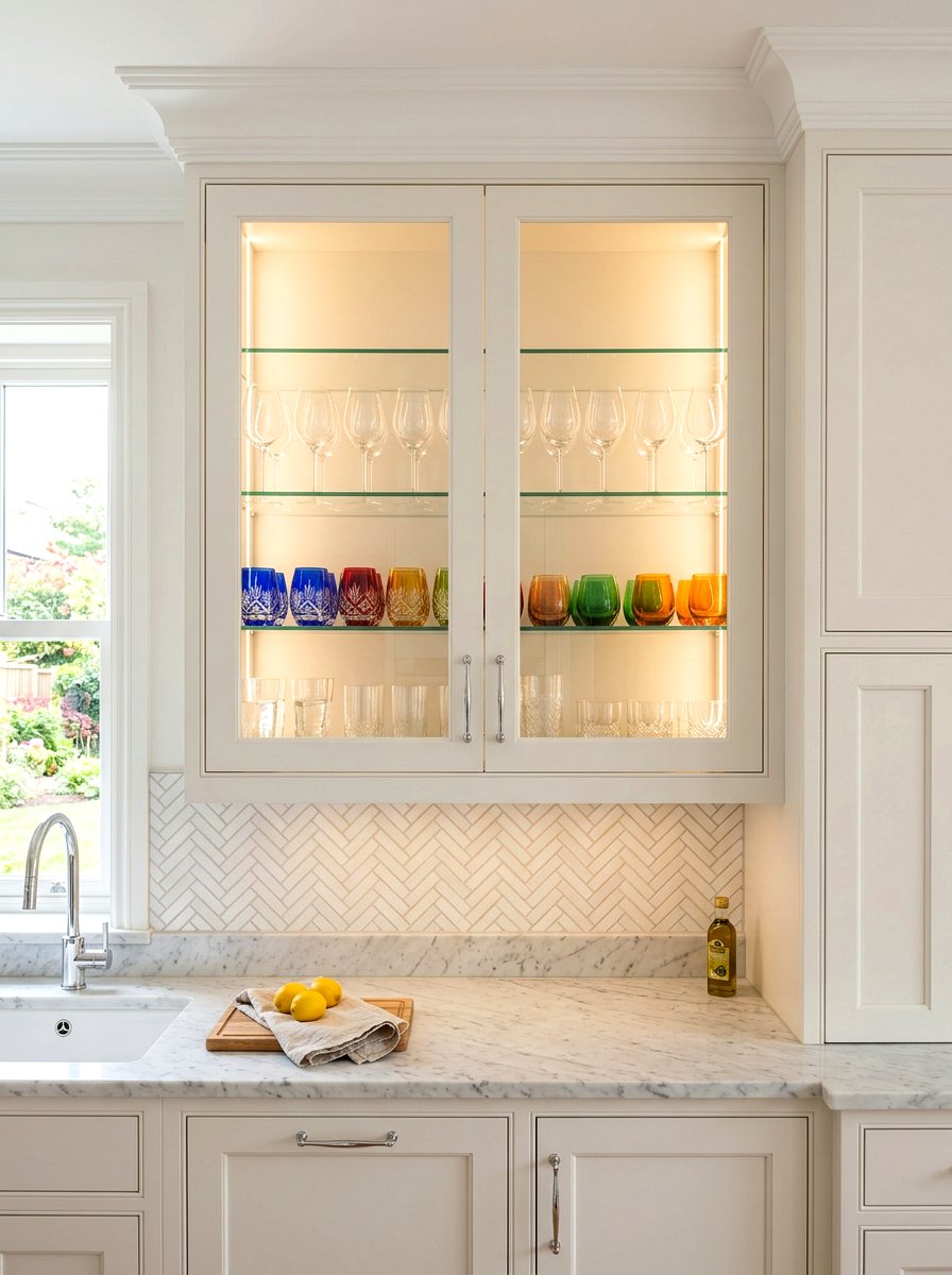 Glass front kitchen cabinet - 30 glassware display ideas