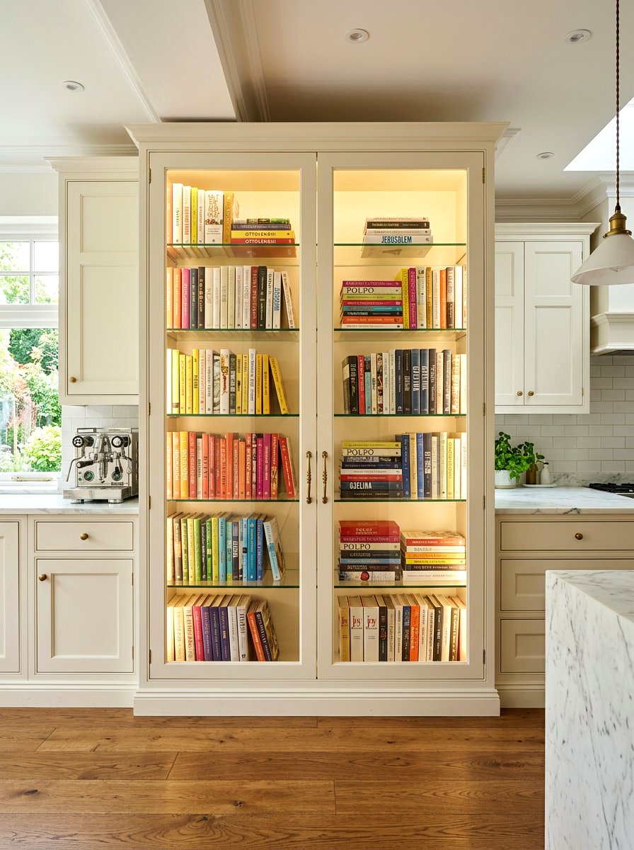 Glass front kitchen cabinet - 30 cookbook shelf kitchen ideas