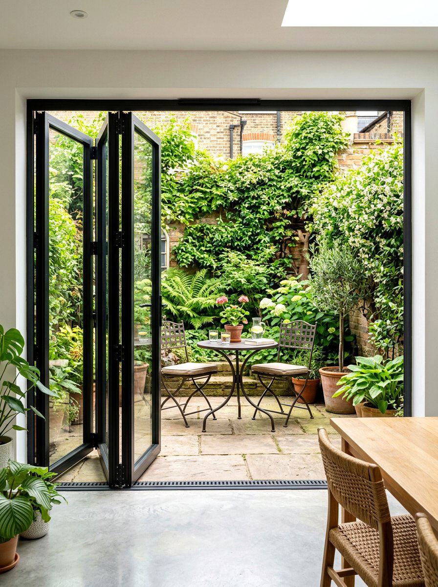 Glass garden doors - 30 tiny courtyard garden ideas