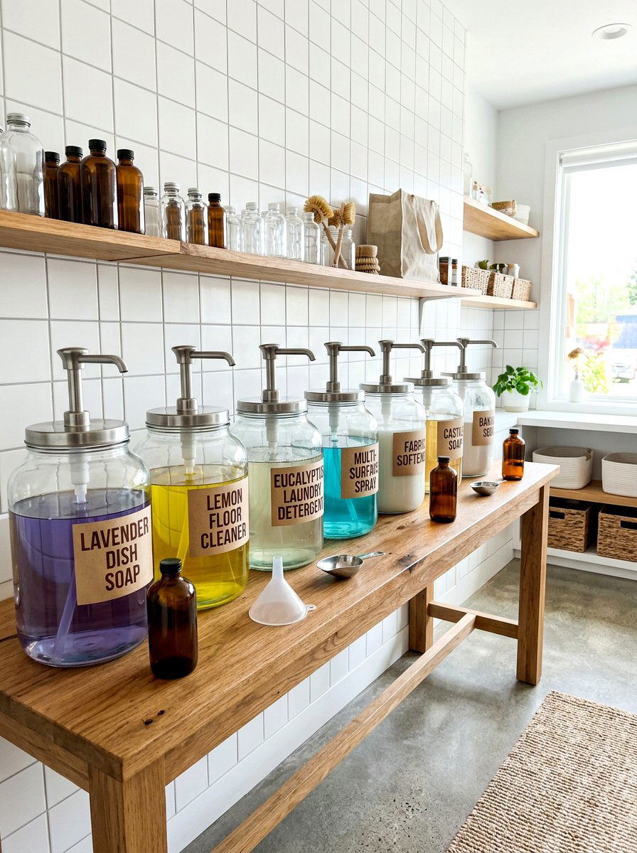 Glass jar bulk refill station - 30 green cleaning station ideas