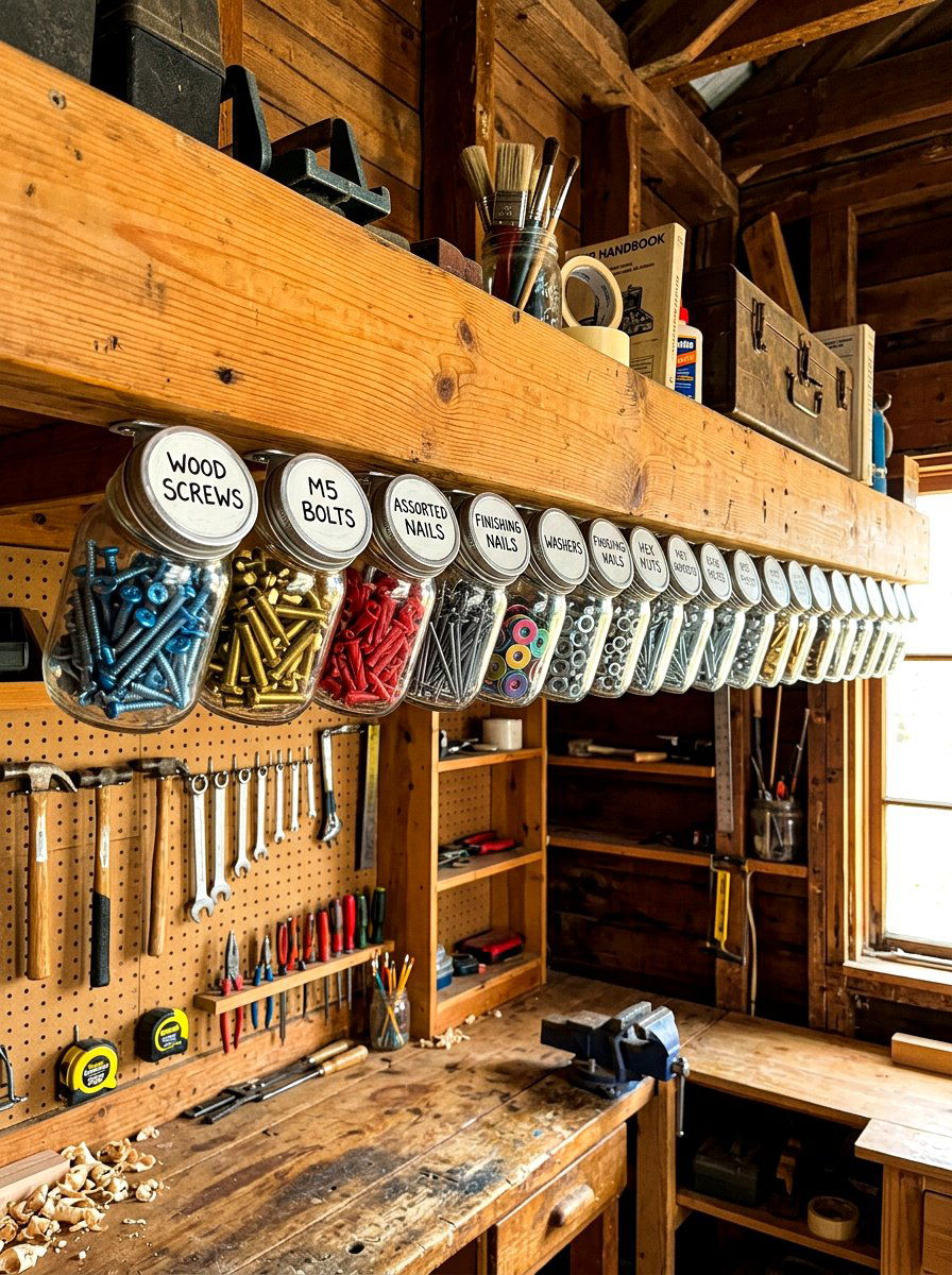 Glass jar hardware storage - 30 small tool organizer ideas
