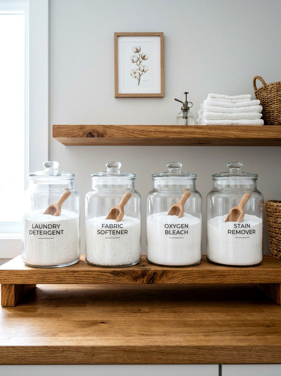 Glass jar laundry detergent storage - 30 eco laundry room ideas