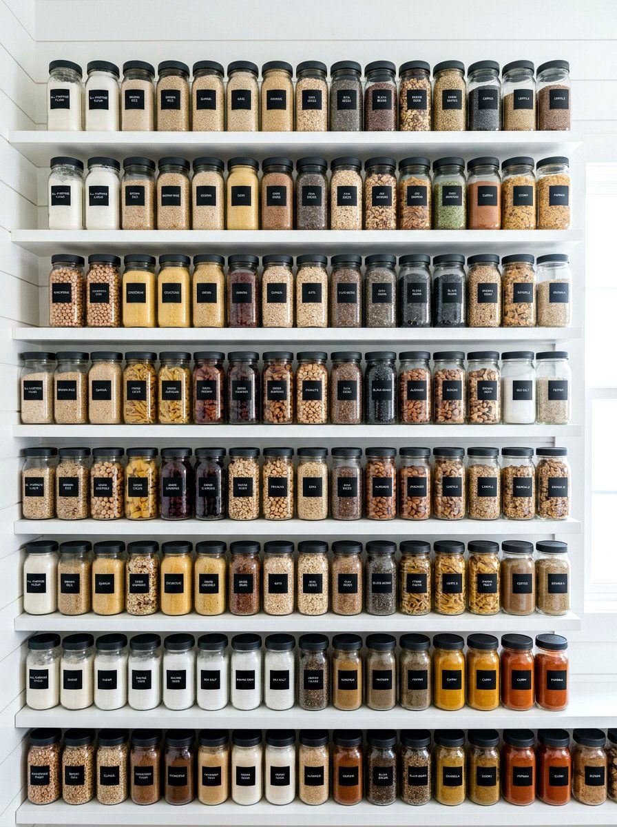 Glass jar pantry organization display - 30 pantry with open shelving ideas