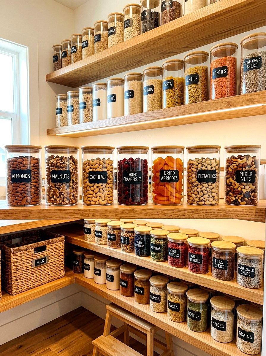 Glass jar storage - 30 pantry snack zone ideas