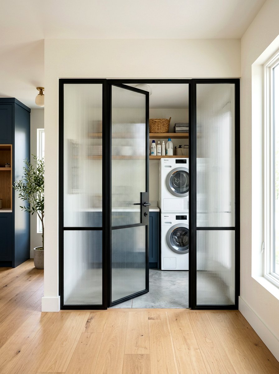 Glass paneled laundry doors - 30 washer dryer enclosure ideas