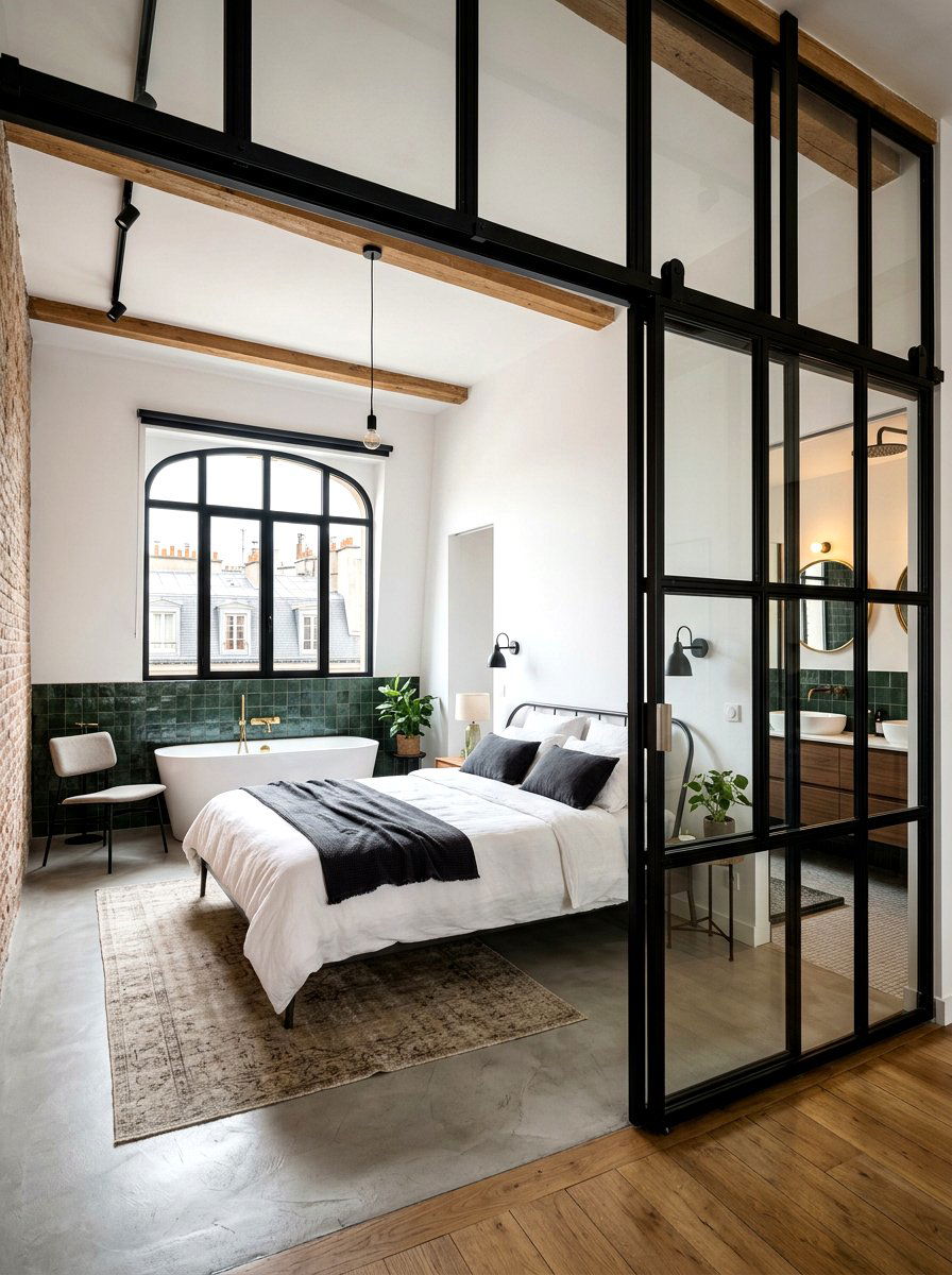 Glass partition bedroom - 30 Parisian hotel bedroom ideas