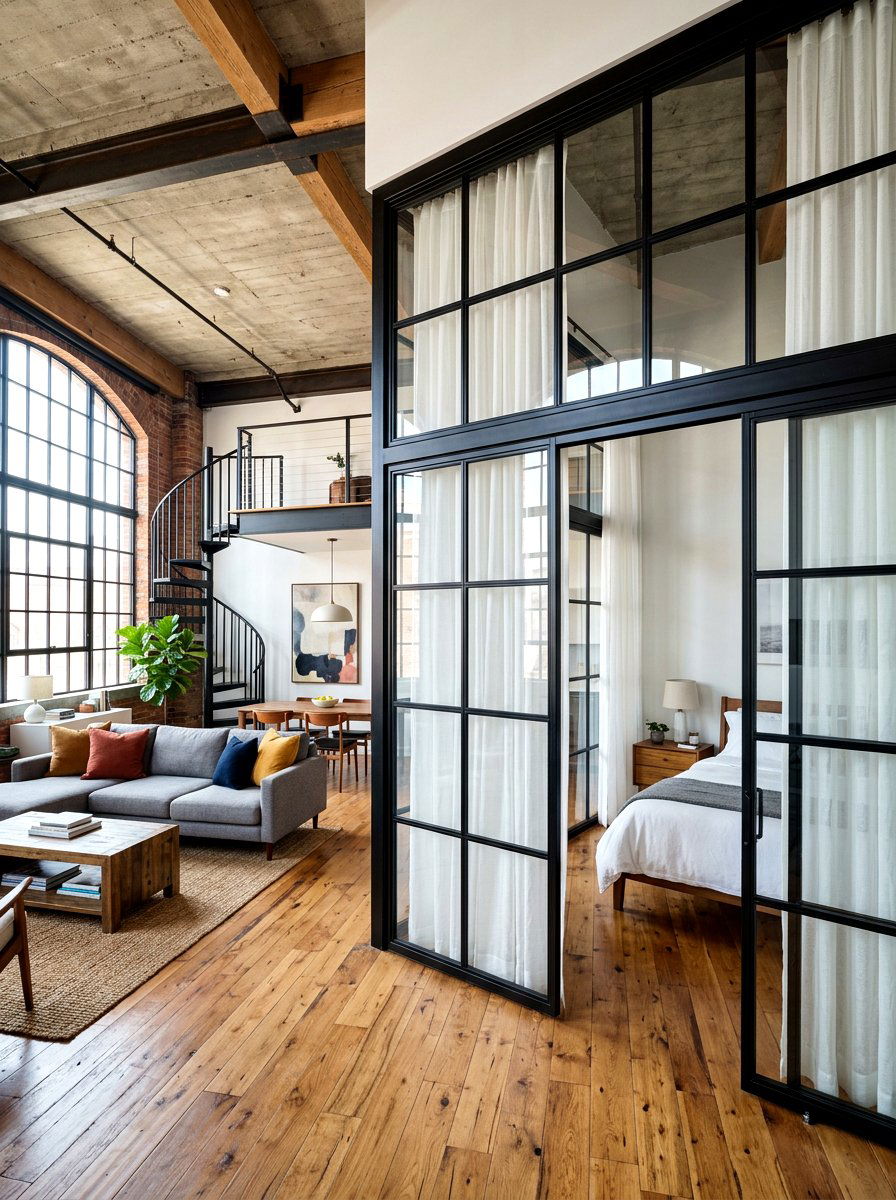 Glass partition loft - 30 loft apartment ideas