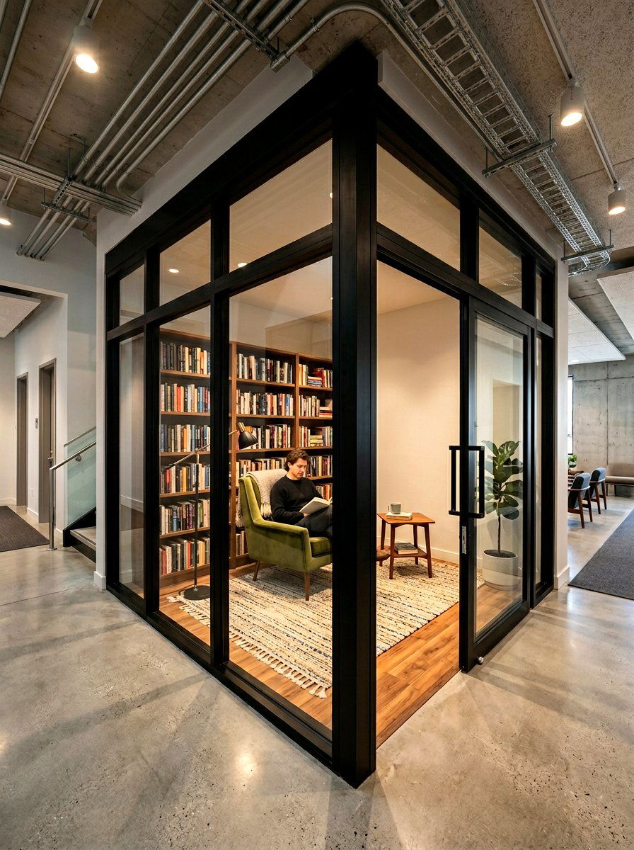 Glass partition reading room - 30 basement reading nook ideas