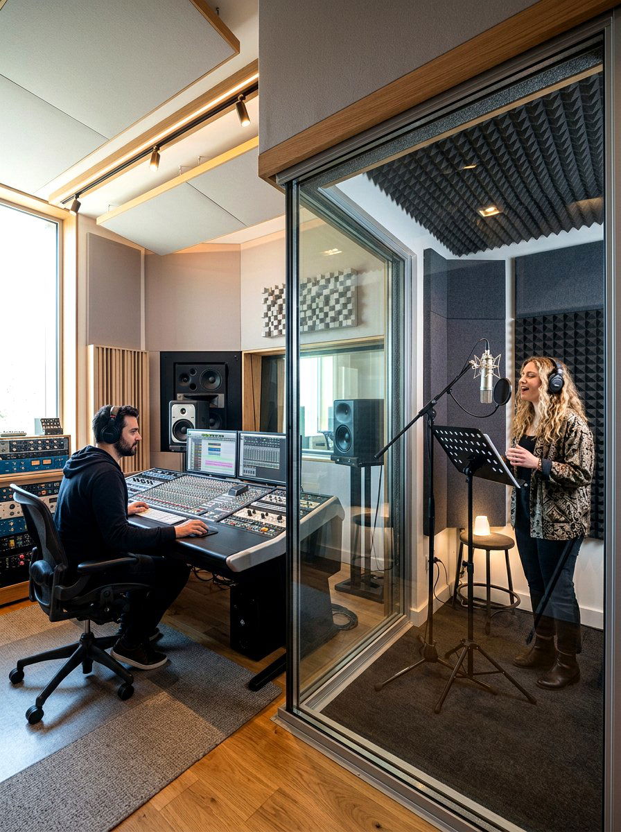 Glass partition recording studio - 30 recording room ideas