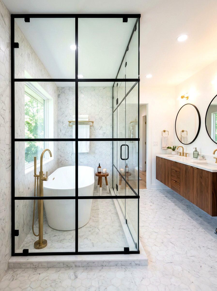 Glass partition tub nook - 30 tub nook bathroom ideas