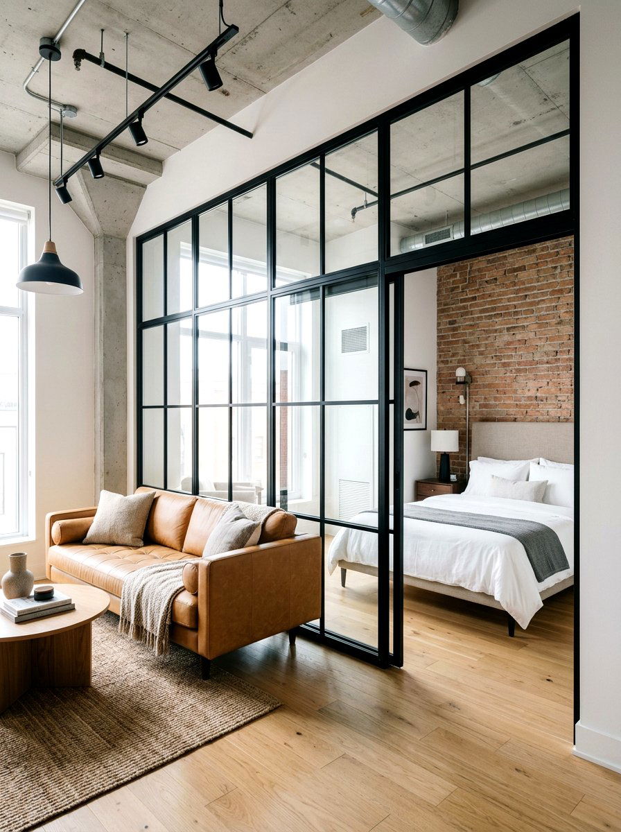 Glass partition wall - 30 stylish small apartment ideas