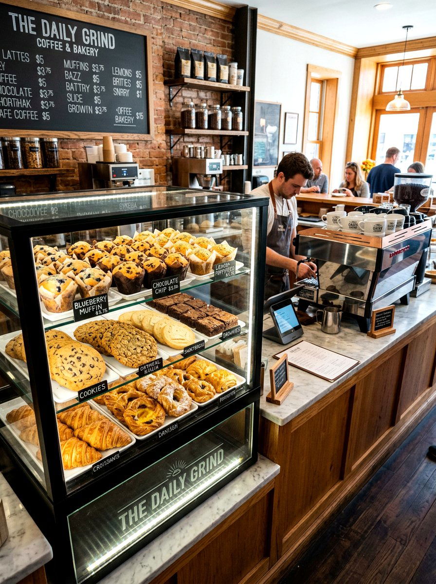 Glass pastry cabinet - 30 home cafe kitchen ideas