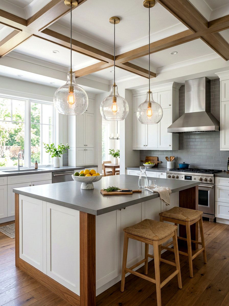 Glass pendant light intervals - 30 island pendant spacing ideas