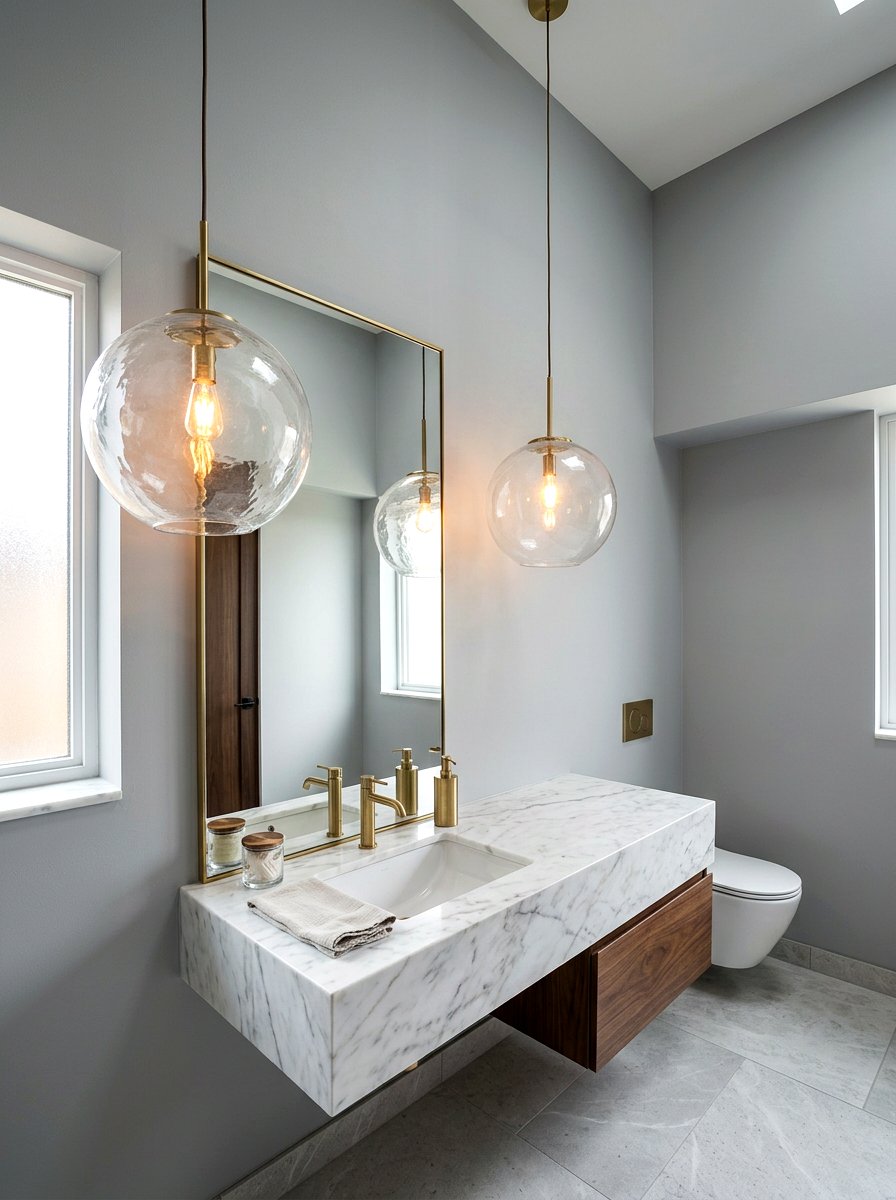 Glass pendant light powder room - 30 jewel box powder room ideas