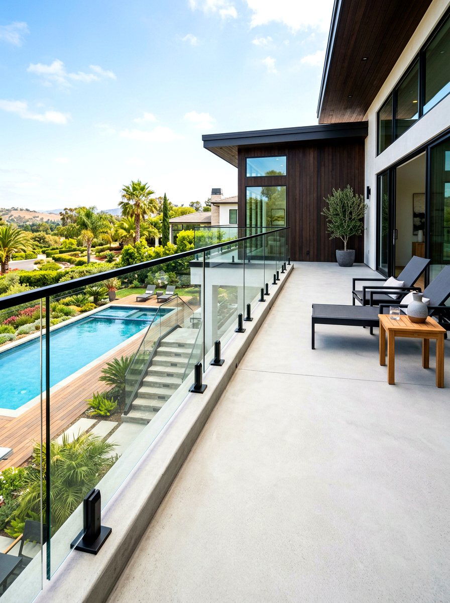 Glass porch railing - 30 modern front entry ideas
