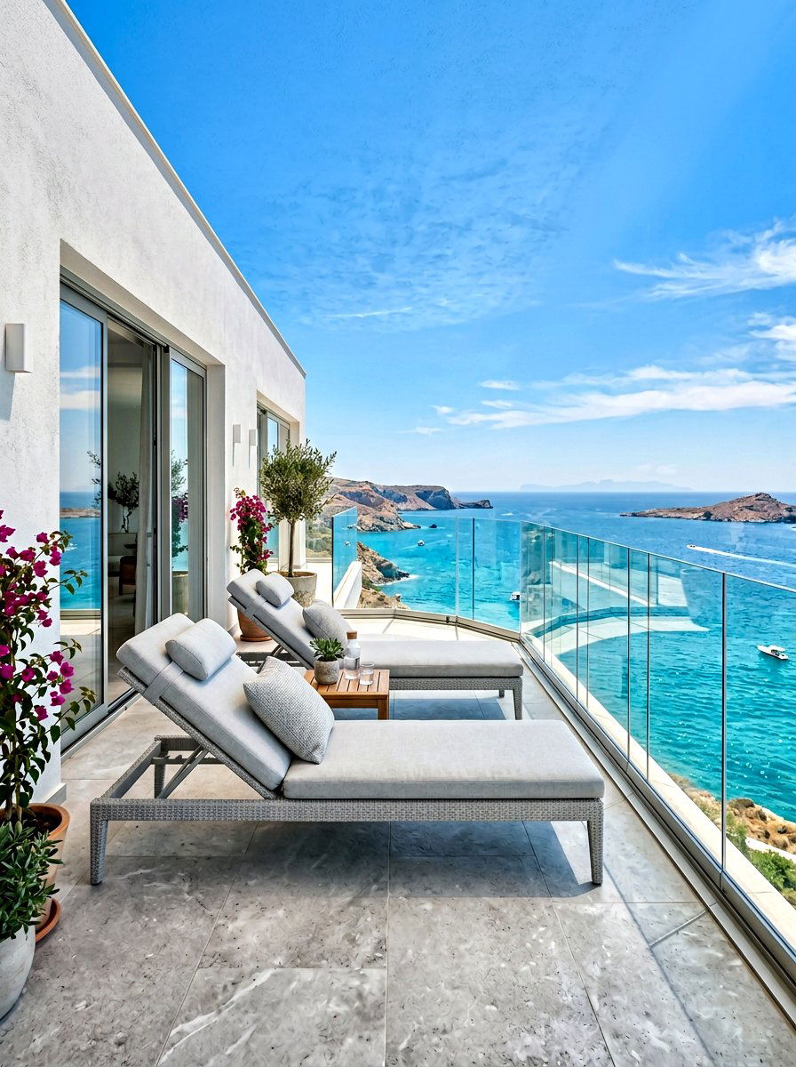 Glass railing balcony - 30 beach house patio ideas