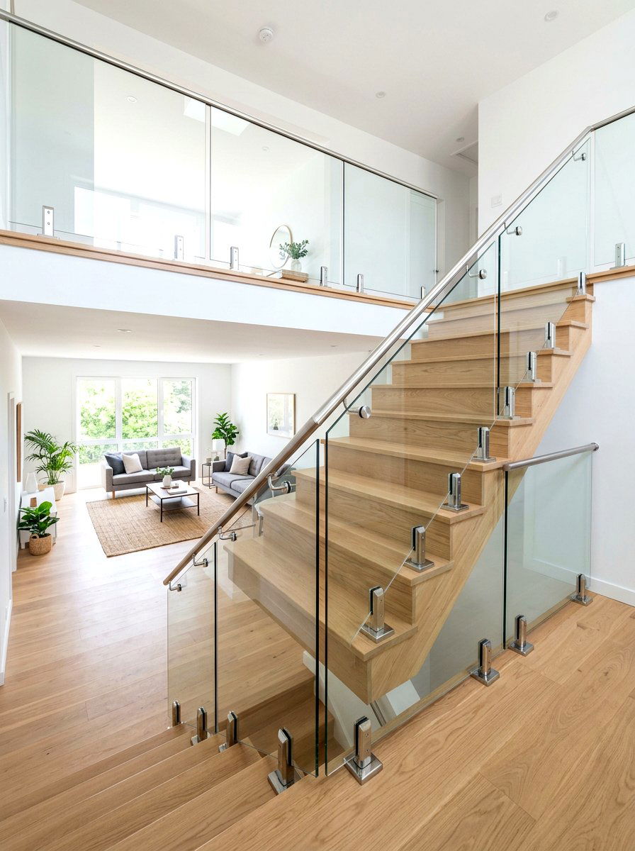 Glass railing for split level stairs - 30 split level living room ideas