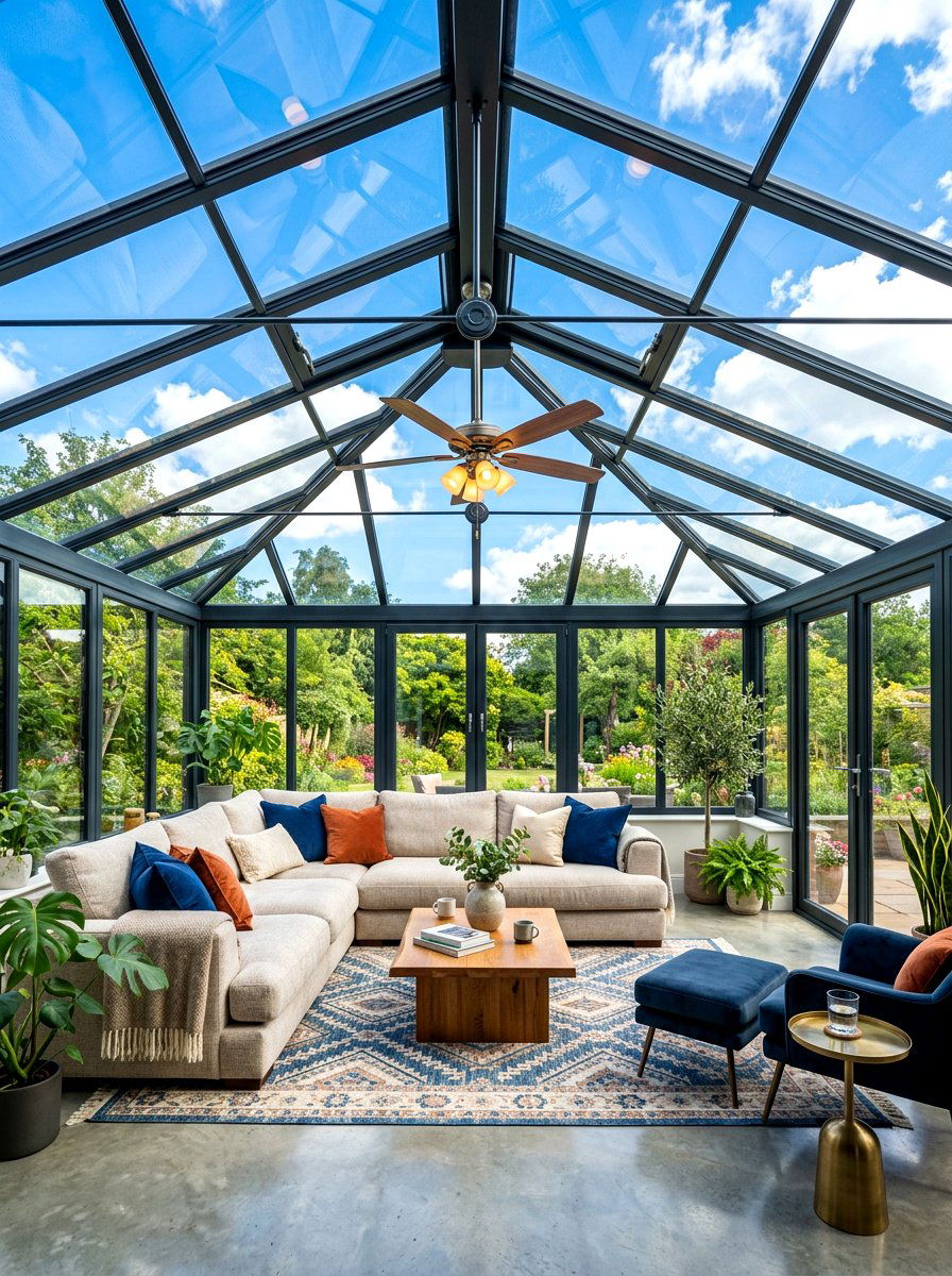 Glass roof conservatory lounge - 30 conservatory decor ideas