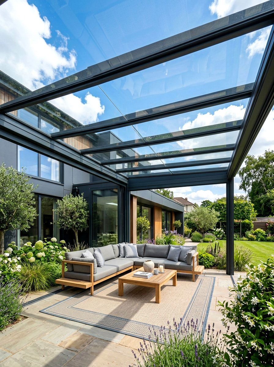 Glass roof pergola extension - 30 pergola ideas