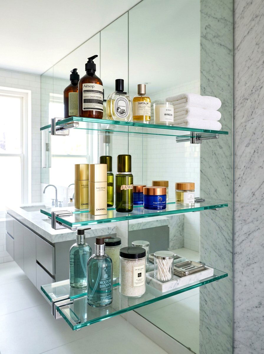 Glass shelf unit bathroom - 30 bathroom wall decor ideas