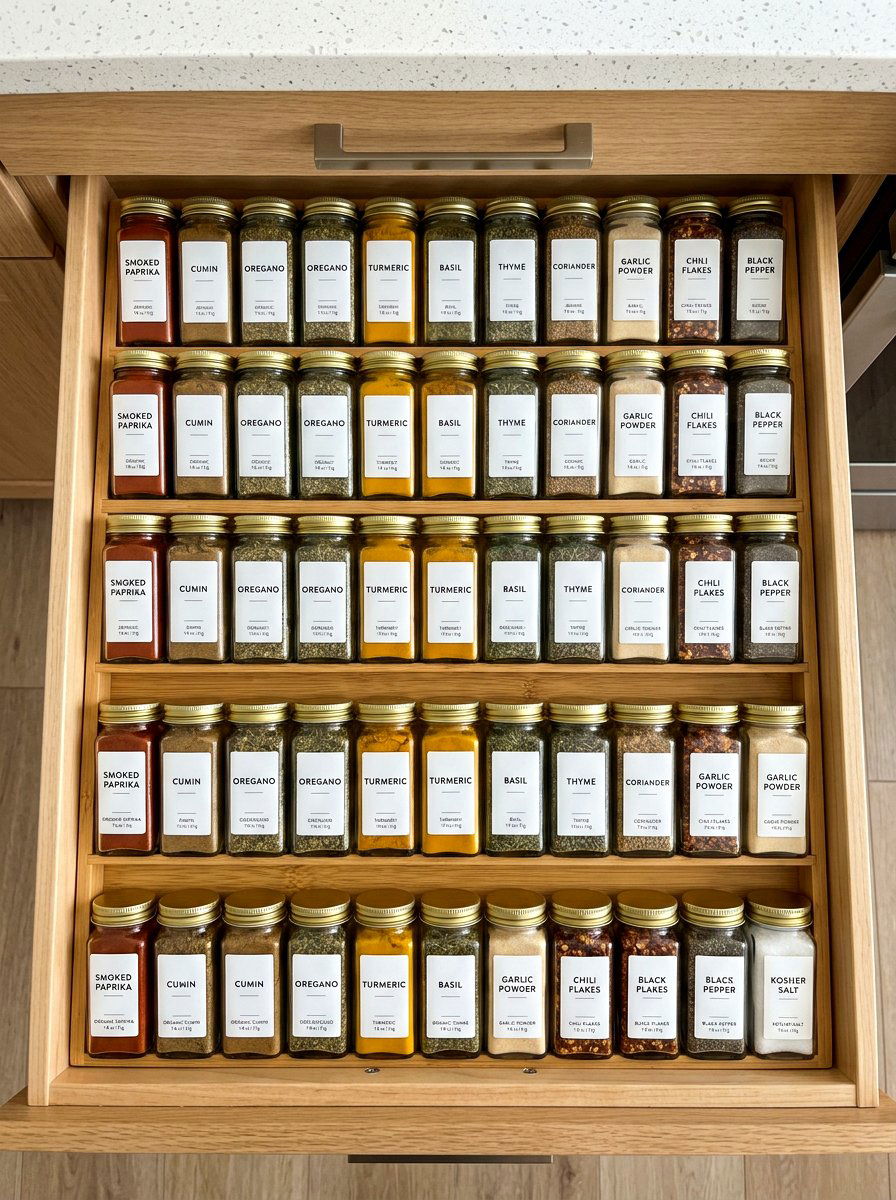 Glass spice jar labels - 30 TikTok kitchen decor ideas