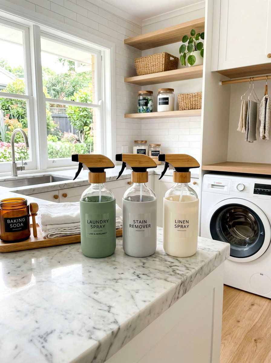 Glass spray bottles with silicone sleeves - 30 cleaning supply storage ideas