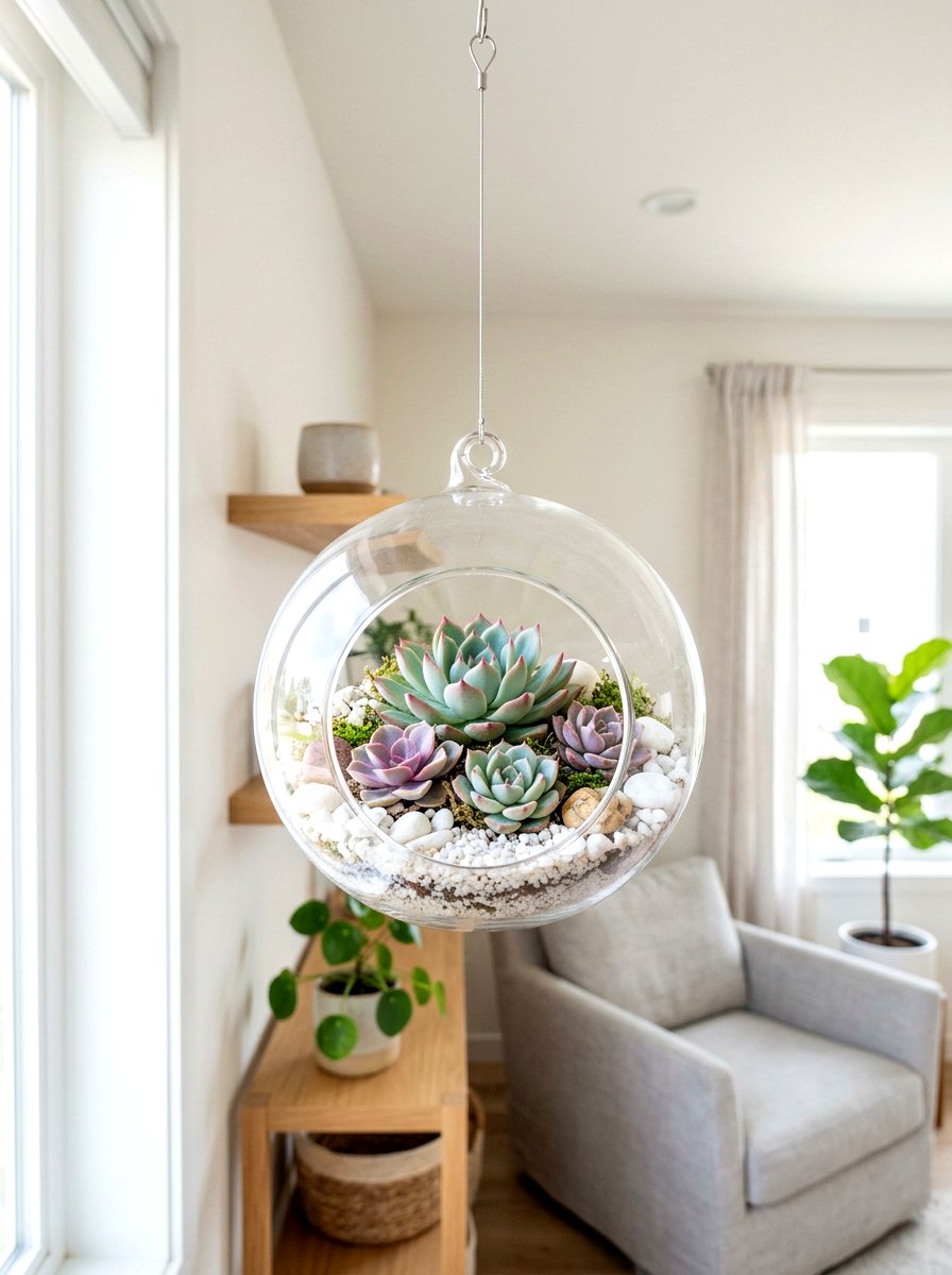 Glass succulent globe - 30 hanging container garden ideas