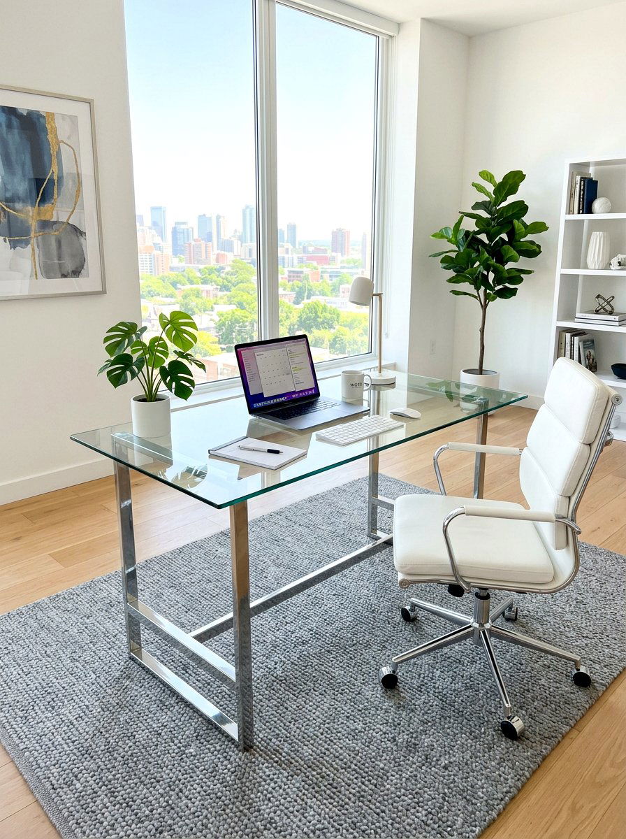 Glass top desk - 30 quiet luxury office ideas